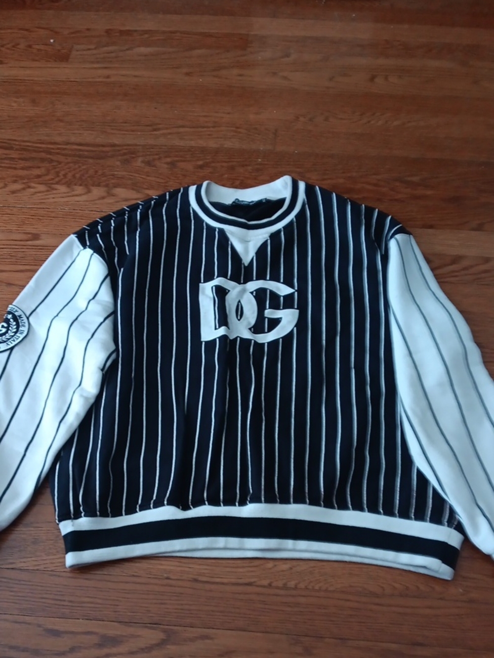 Dolce & Gabbana Black and White Pinstripe Crewneck Sweater